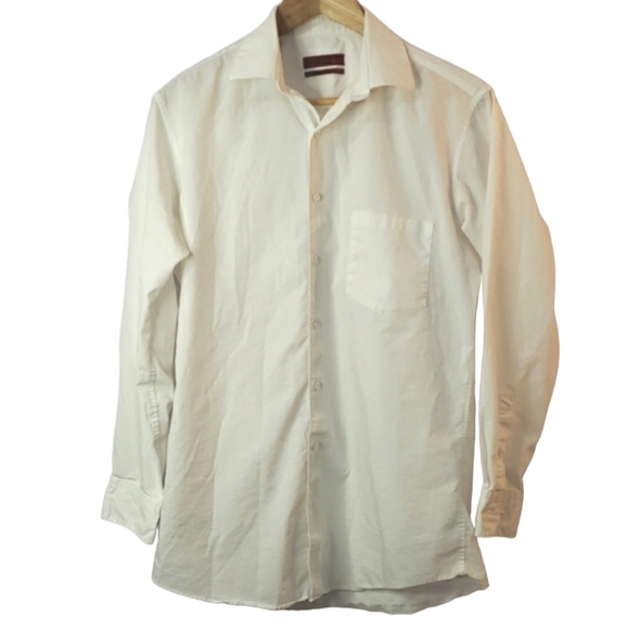 Alfani Fitted Stretch Fabric White Button Down Business Shirt, 15 1/2 32-33 - Picture 1 of 15